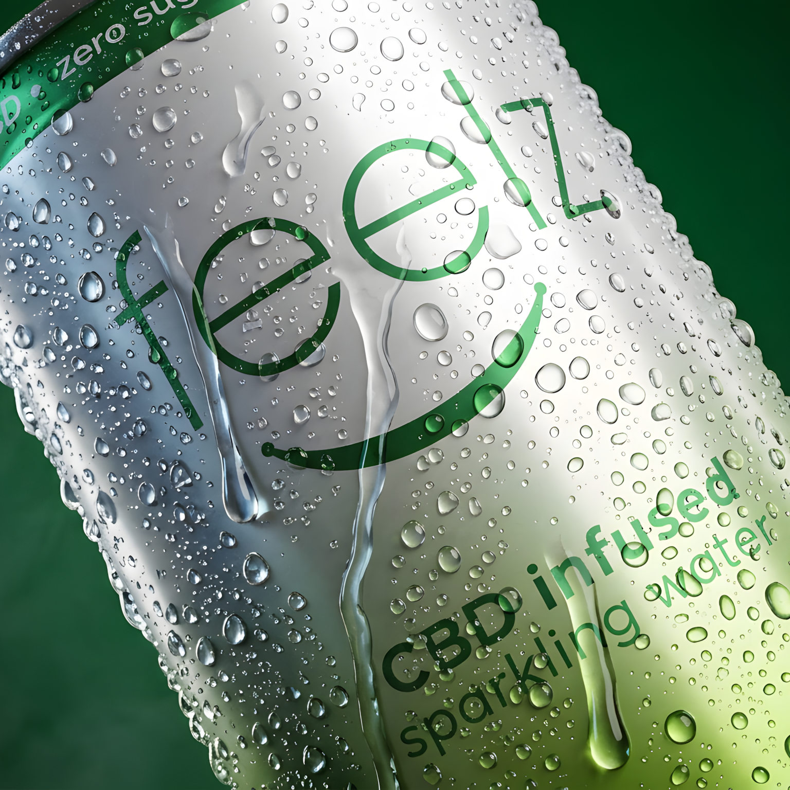 Feelz CBD Enhanced Sparkling Water green can packaging